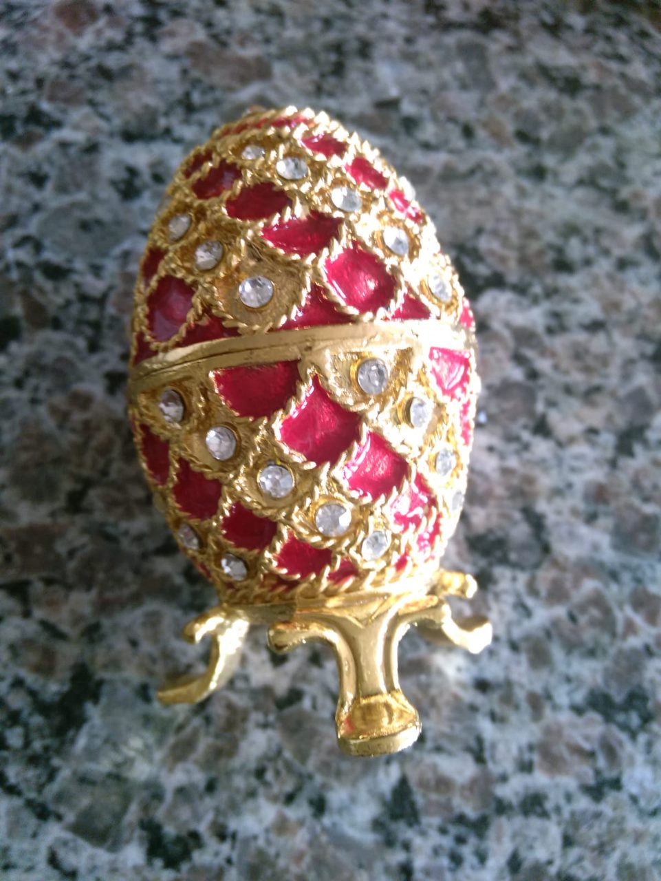 Small blue metal Faberge inspired Easter egg