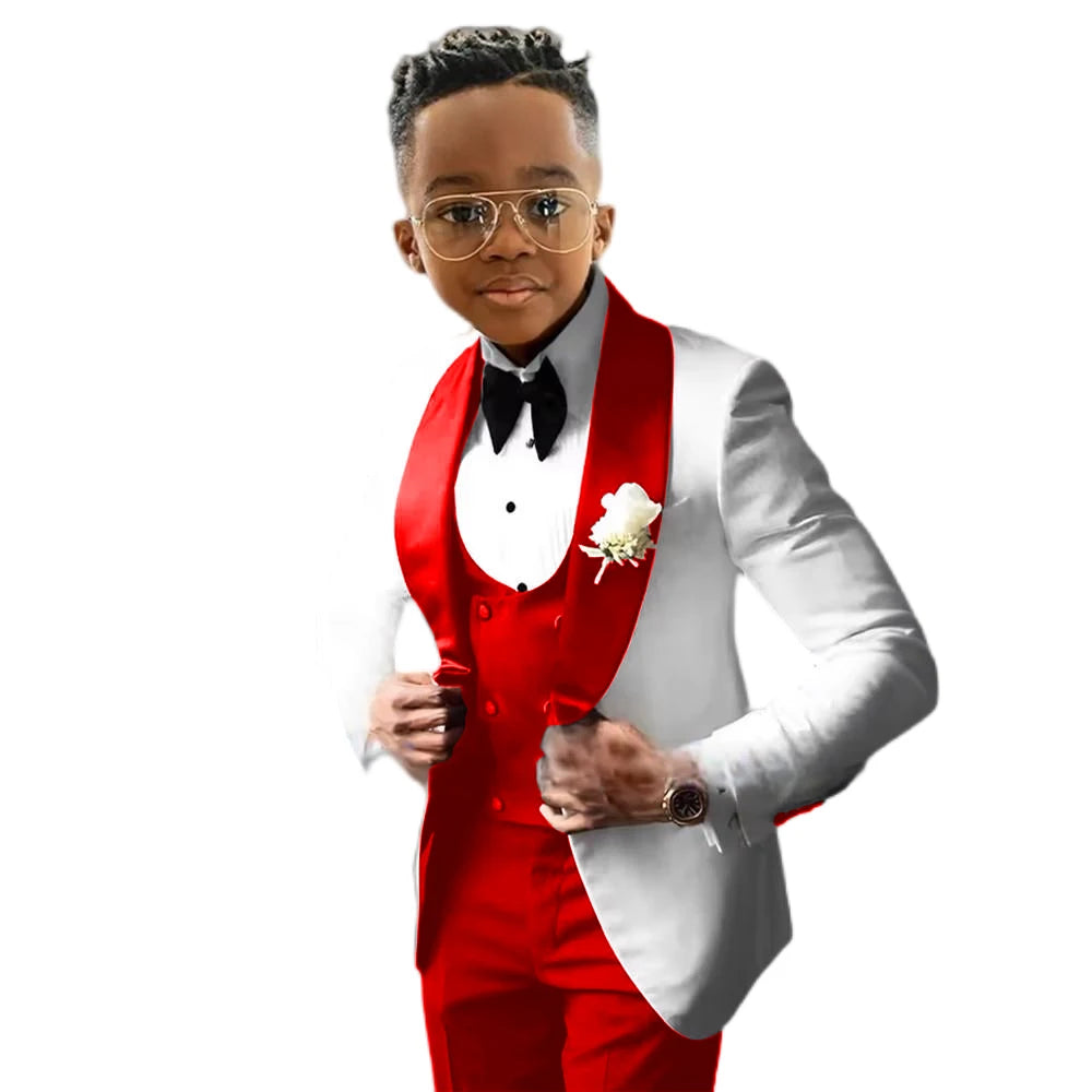 Wedding Tuxedo 3 Piece Jacket, Pants & Vest For Boys