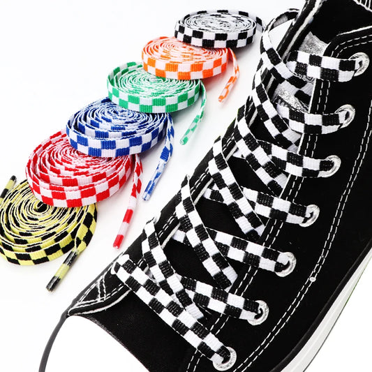 Checkered Grid Flat Plaid Shoelace for Sneakers, 1 Pair