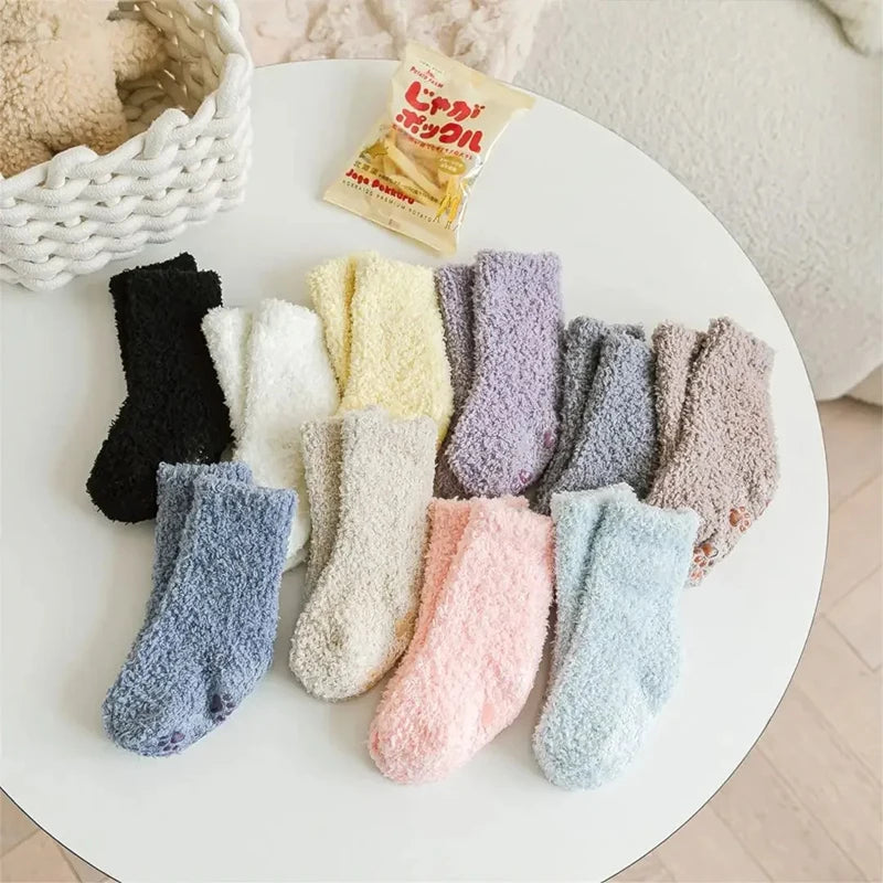 5-Pairs thick warm wool anti slip socks for kids