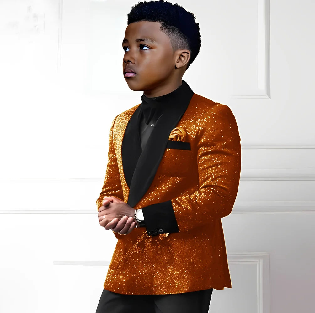 Sequin Boy's Suit 2 Piece Set-Double Breasted Blazer & Pants