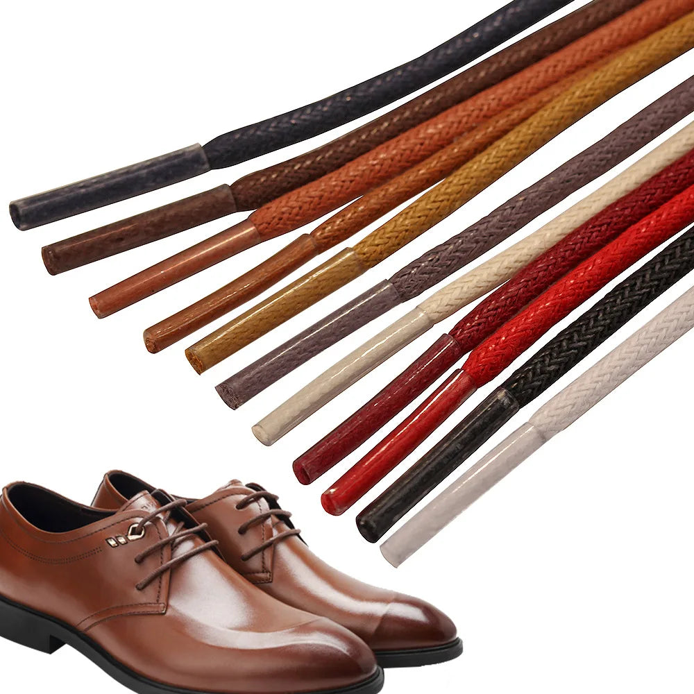 Cotton Waxed Solid Round Shoelaces, Durable Polyester Shoelaces for Oxford Shoe Laces