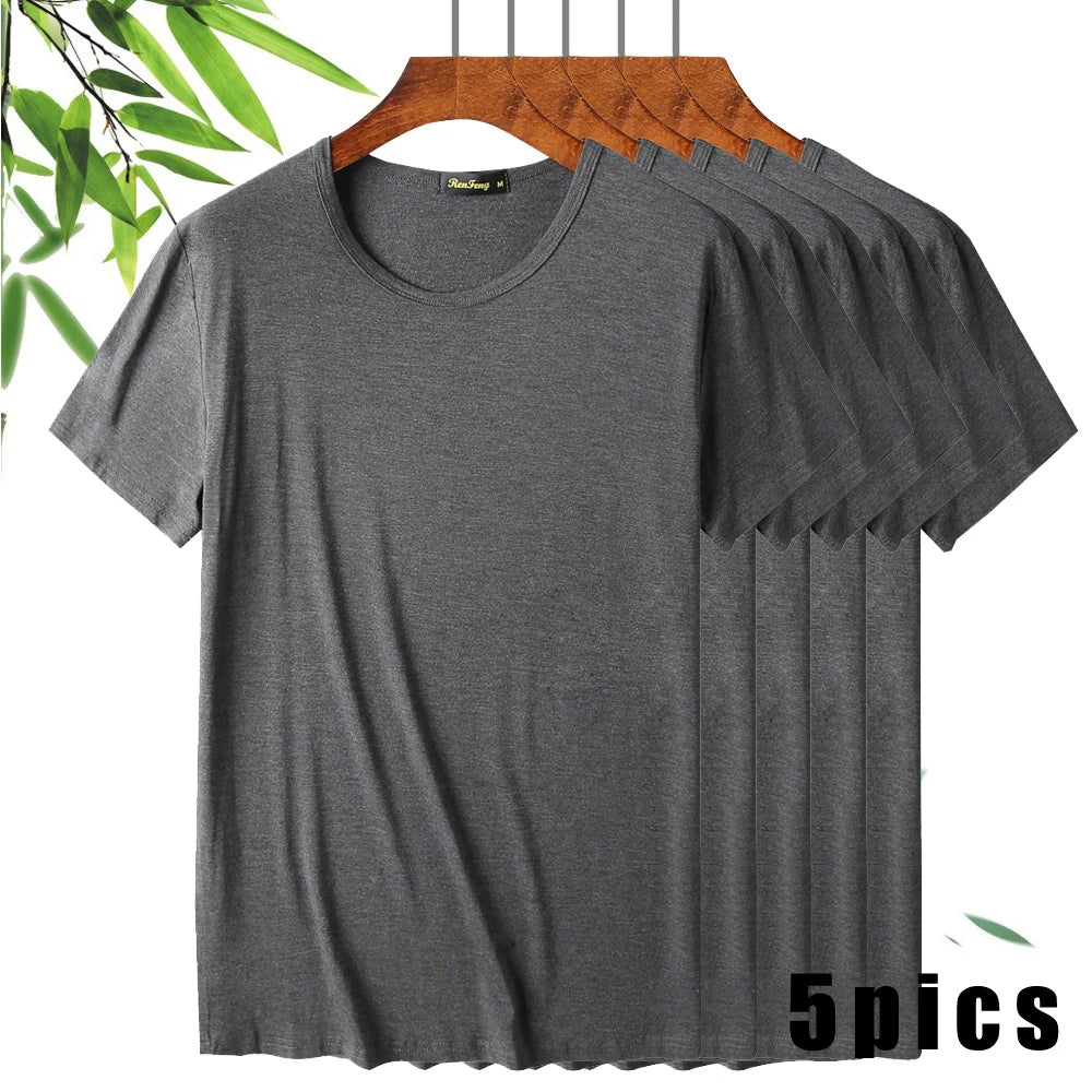 5 Pack Comfy Bamboo Fiber T Shirt For Men, Breathable Crew Neck Slim Fit Tees