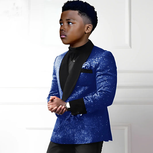 Sequin Boy's Suit 2 Piece Set-Double Breasted Blazer & Pants