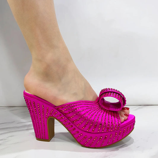 Round Toe Bright Diamond Elegant Summer Party Platform High Heels Shoes