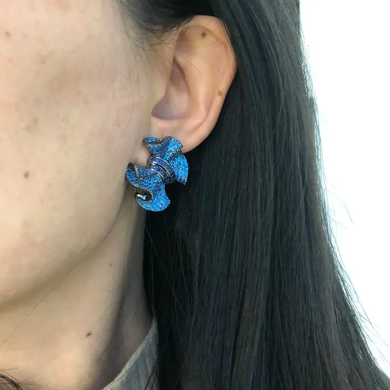 Royal Blue Knot Stud Earring with Lock