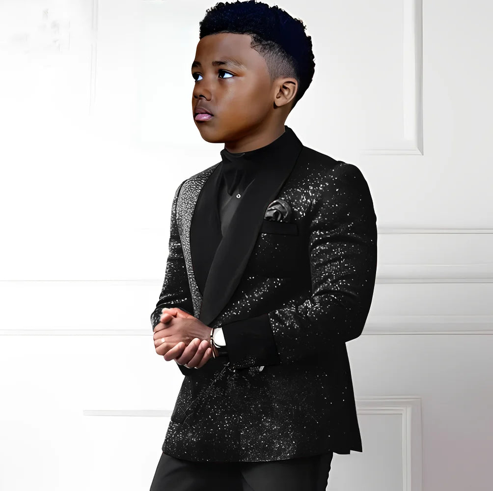 Sequin Boy's Suit 2 Piece Set-Double Breasted Blazer & Pants