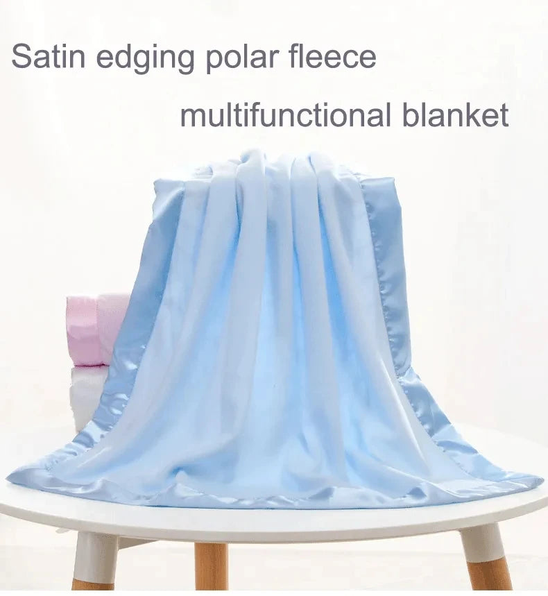 Solid Flannel Embroidered Satin Edge Quilt Soft Baby Blanket