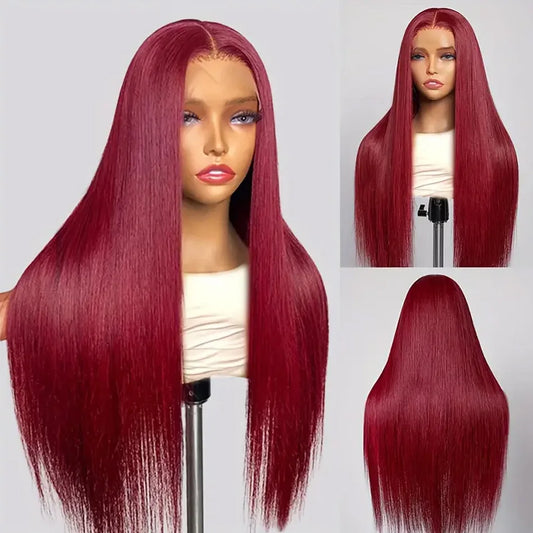 250 Density 30-32 Inch 99J Burgundy Straight 13x4/13x6 Lace Front Human Hair Wig