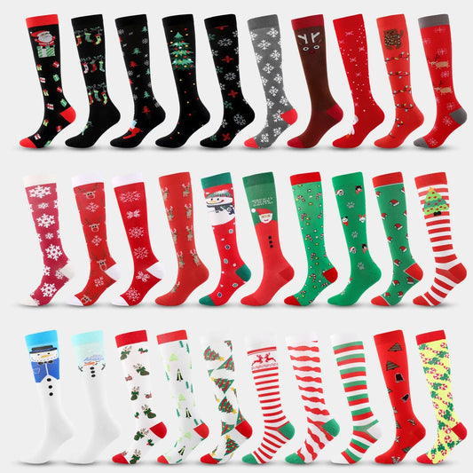 Christmas Compression Socks: Colorful festive Pattern Sports Socks