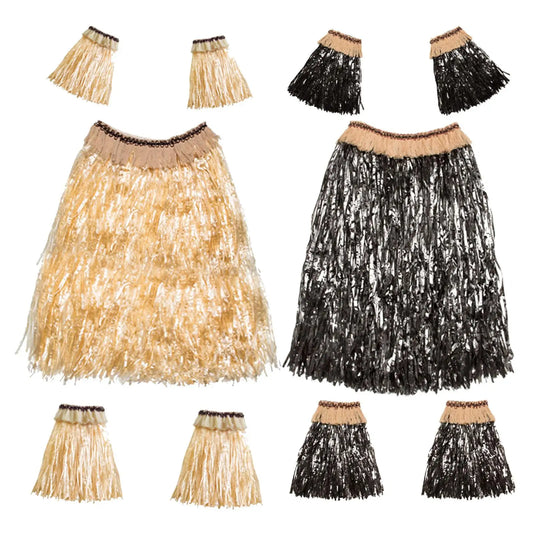 Hawaiian Grass Skirt Costume Set-Elastic Skirt for Luau Party