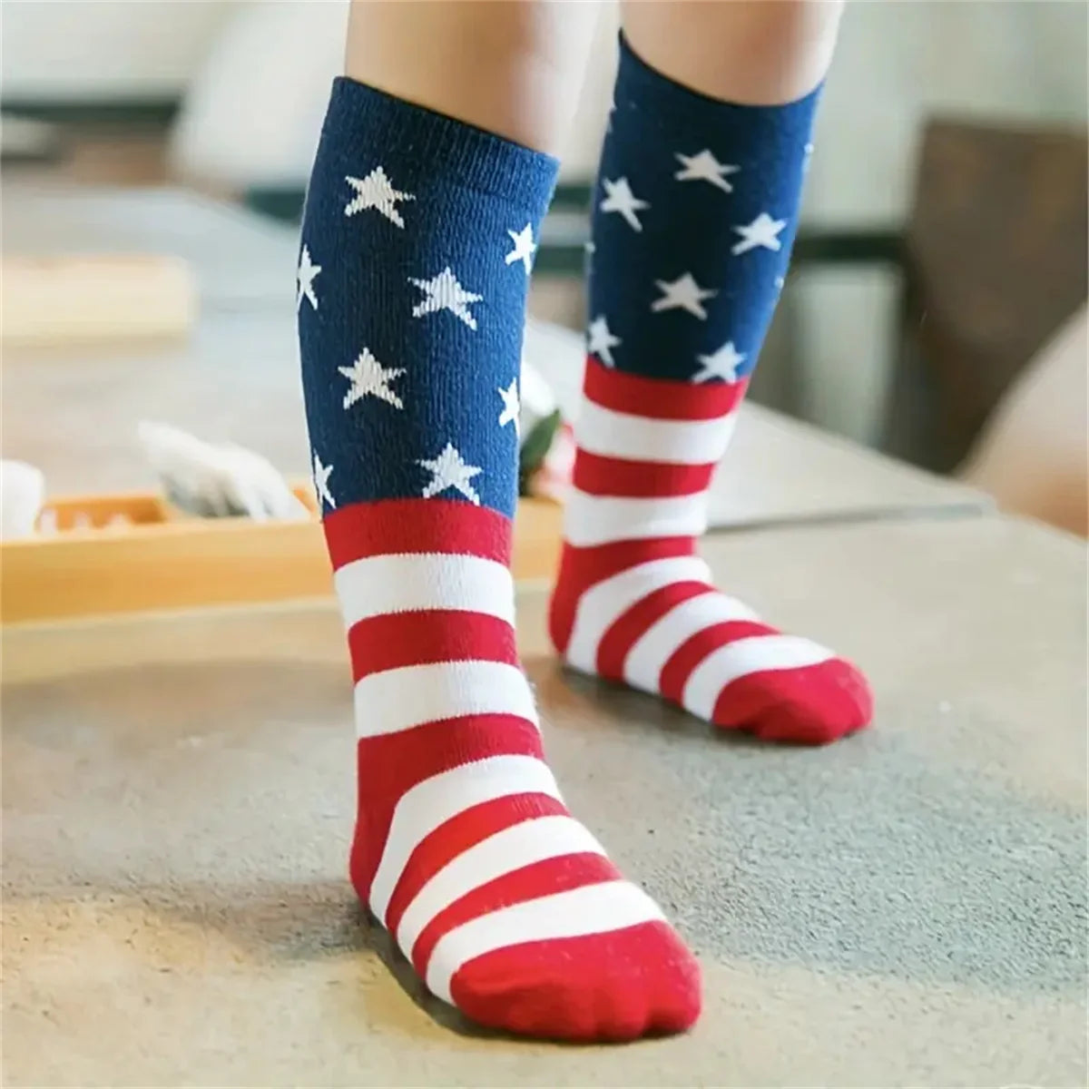 1 pair of star & stripes long socks for boys and girls