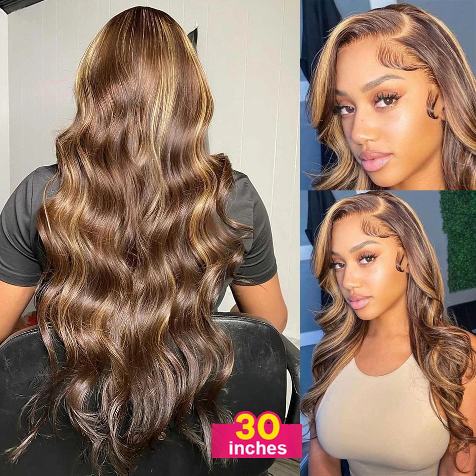 180-220% Density Lace Frontal Wig, 4/27 Highlight Body Wave, 13×6 Lace Front Wigs