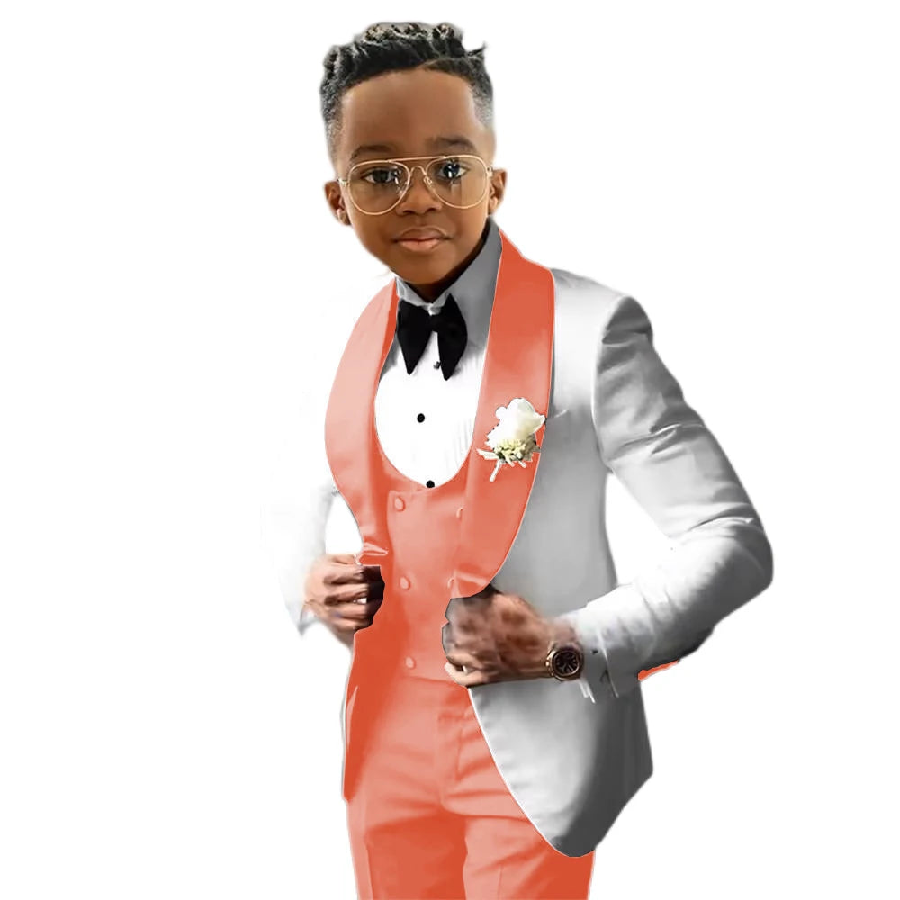 Wedding Tuxedo 3 Piece Jacket, Pants & Vest For Boys