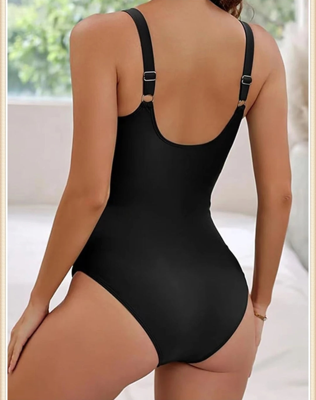 One piece elegant swimsuit with wide adjustable straps