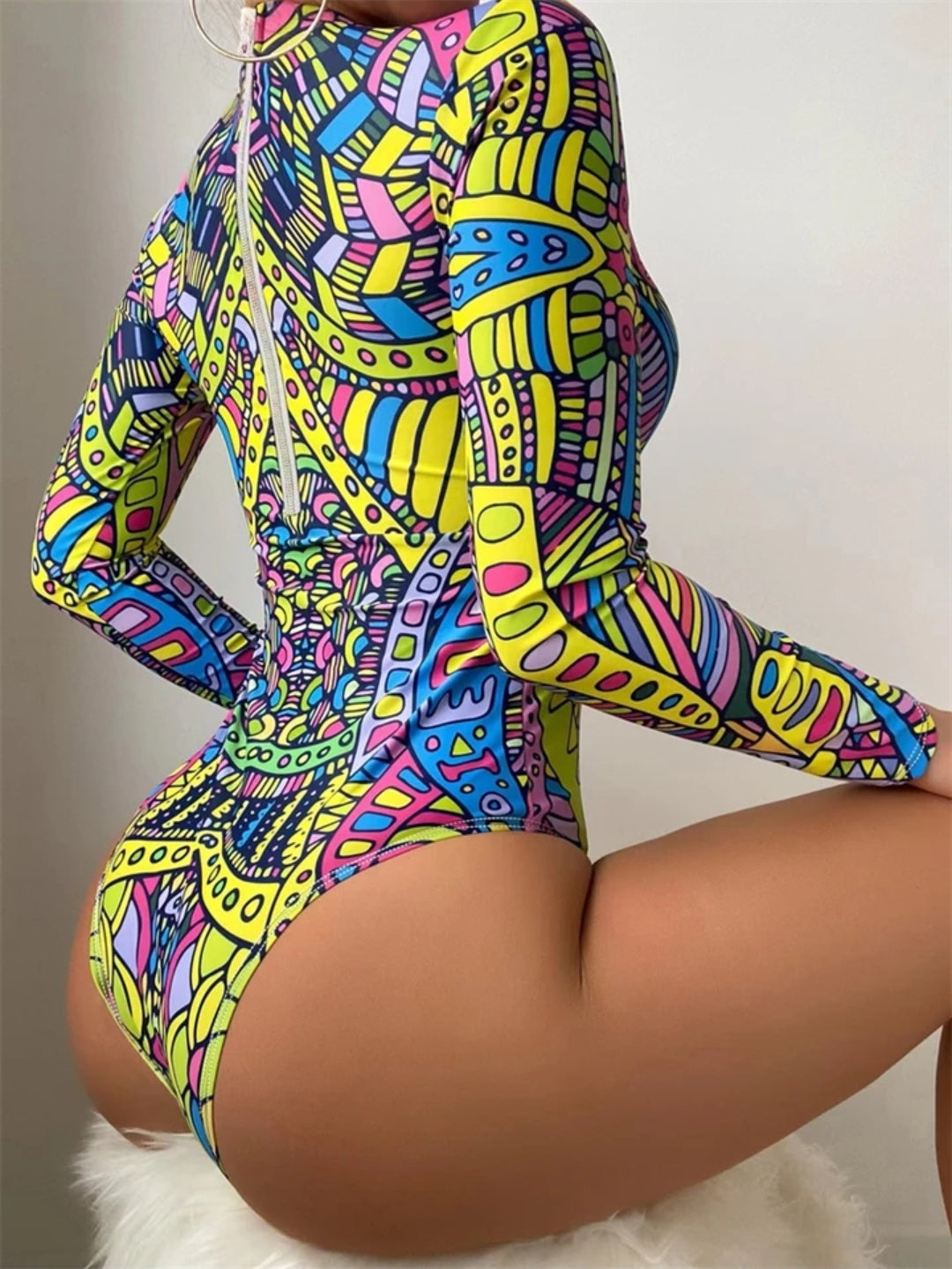 Colorful One piece long-sleeved swimwear for women