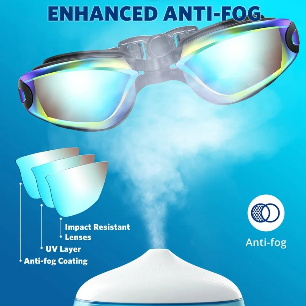 Two pack anti-fog swimming goggles with adjustable straps