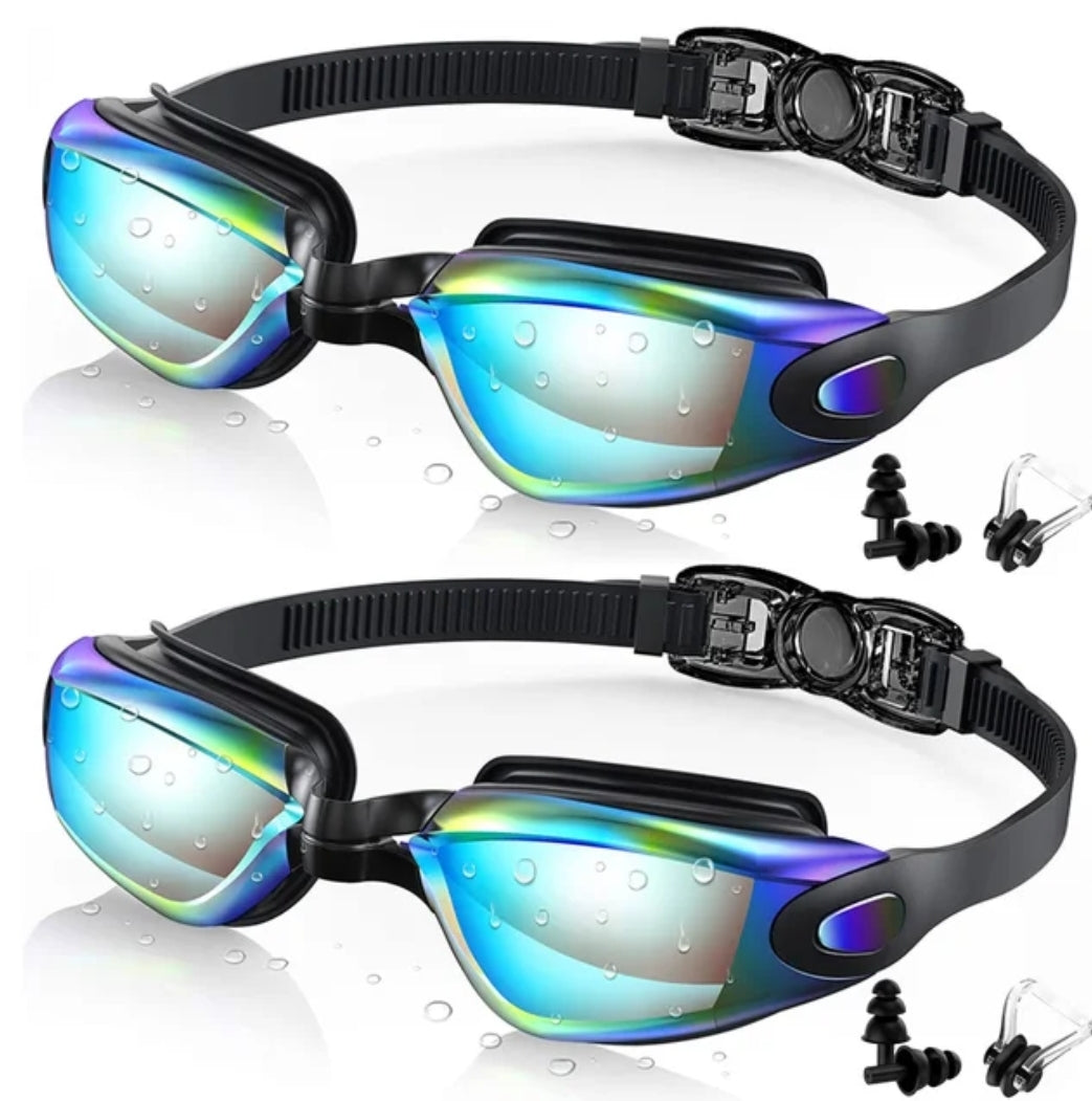 Two pack anti-fog swimming goggles with adjustable straps