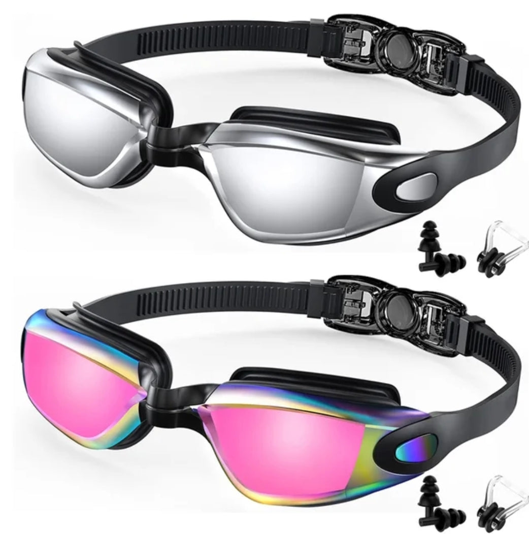 Two pack anti-fog swimming goggles with adjustable straps