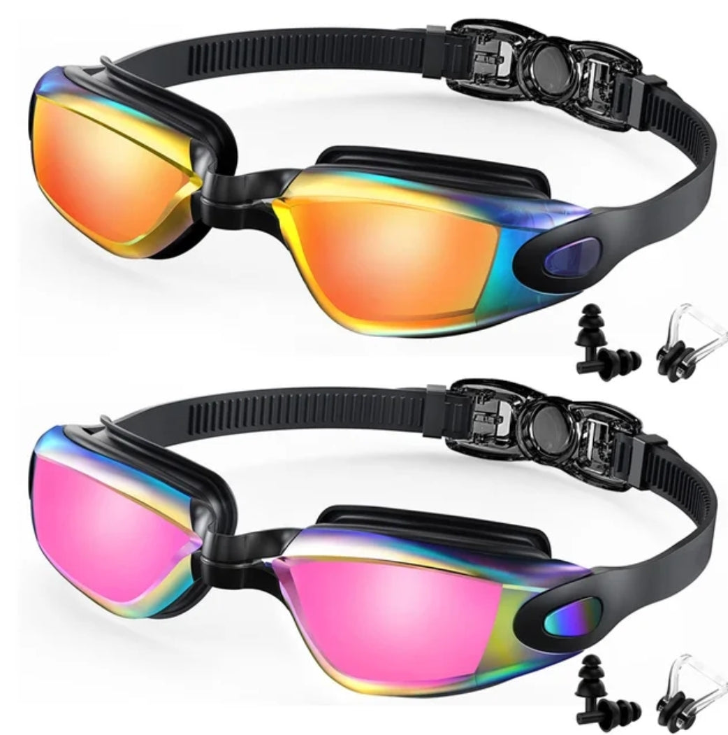 Two pack anti-fog swimming goggles with adjustable straps