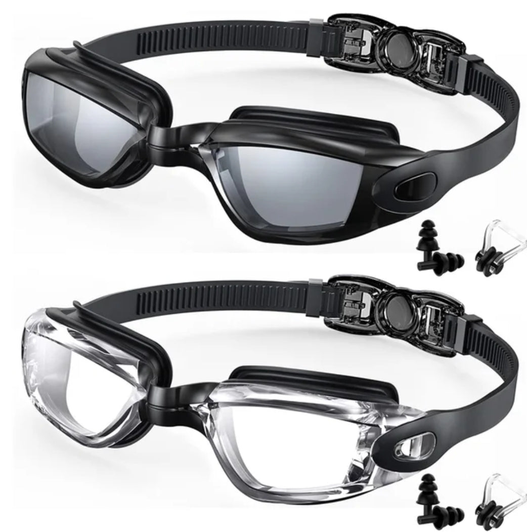 Two pack anti-fog swimming goggles with adjustable straps