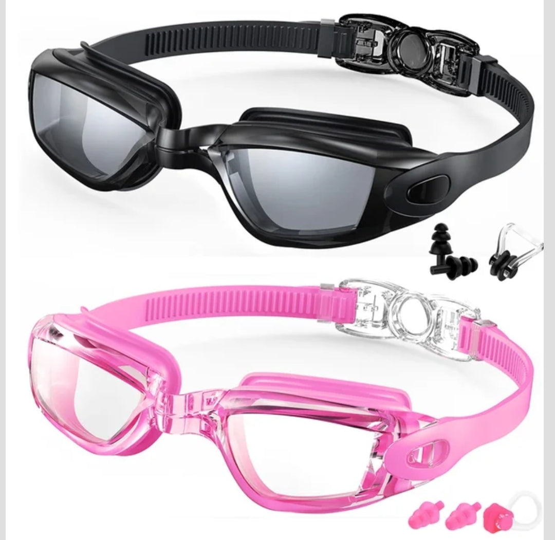 Two pack anti-fog swimming goggles with adjustable straps