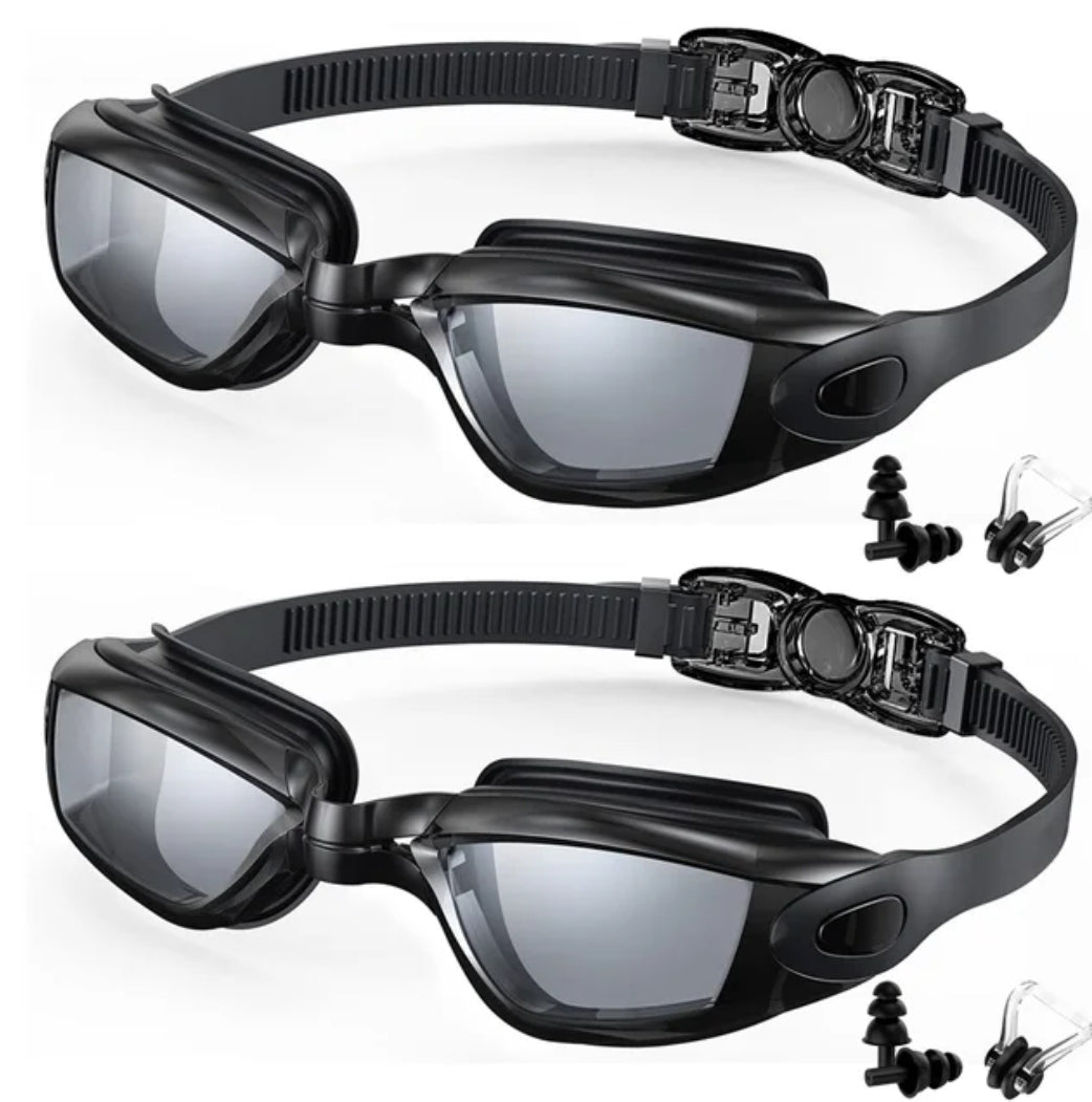 Two pack anti-fog swimming goggles with adjustable straps