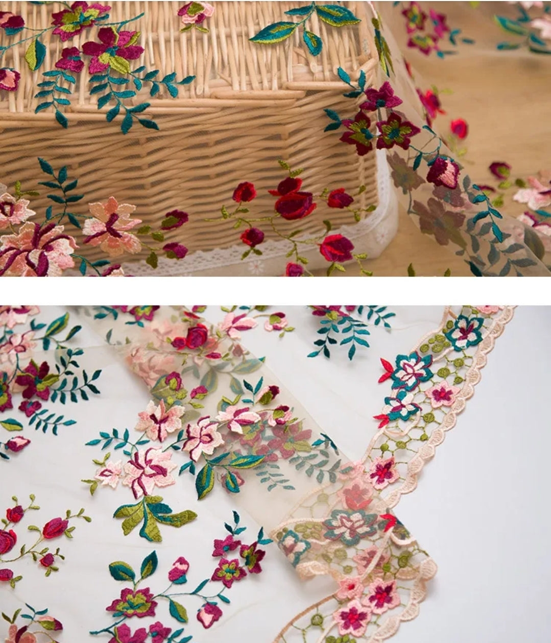 Embroidered floral mesh fabric