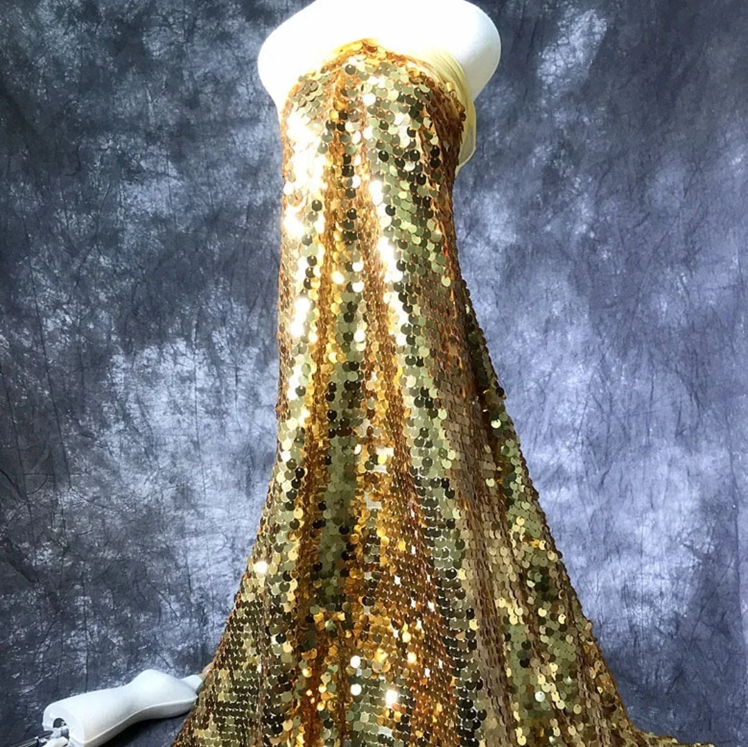 9mm gold Sequins mesh lace fabrics