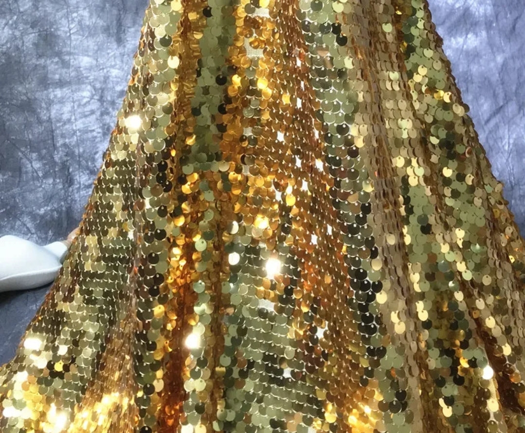 9mm gold Sequins mesh lace fabrics