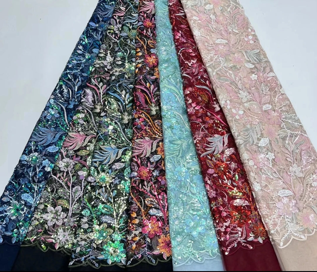 Embroidered Sequins Tulle Lace Fabrics