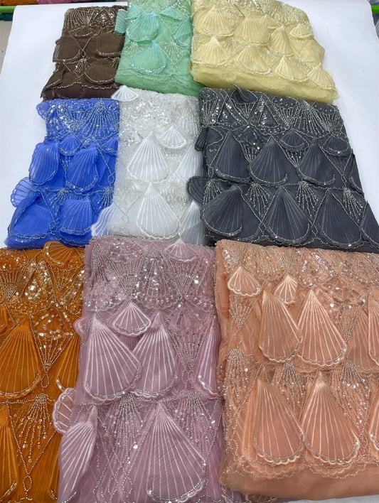 Soft Beaded Sequins Mesh Lace Fabrics