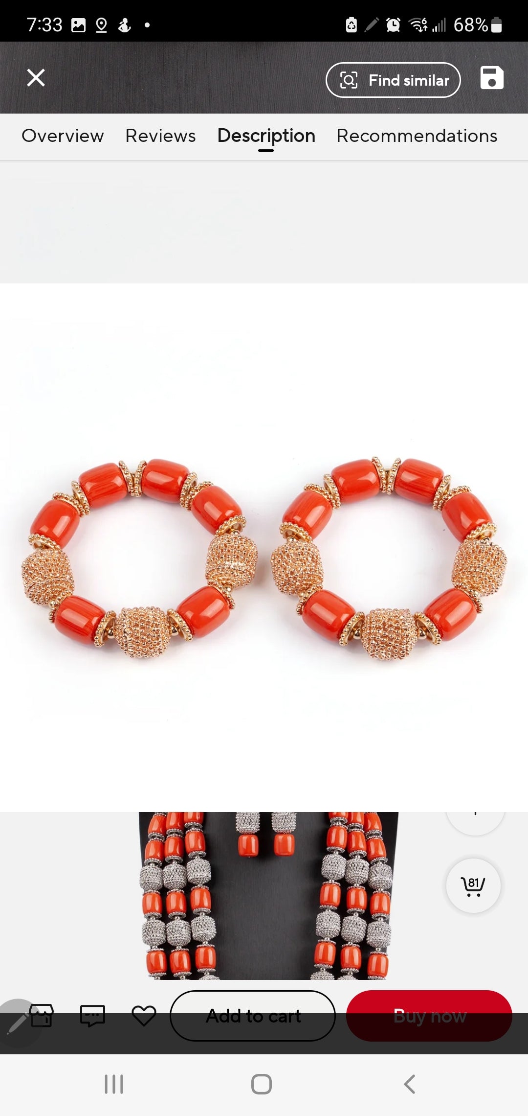 Triple layer Imitation coral statement necklace, bracelet and earrings set