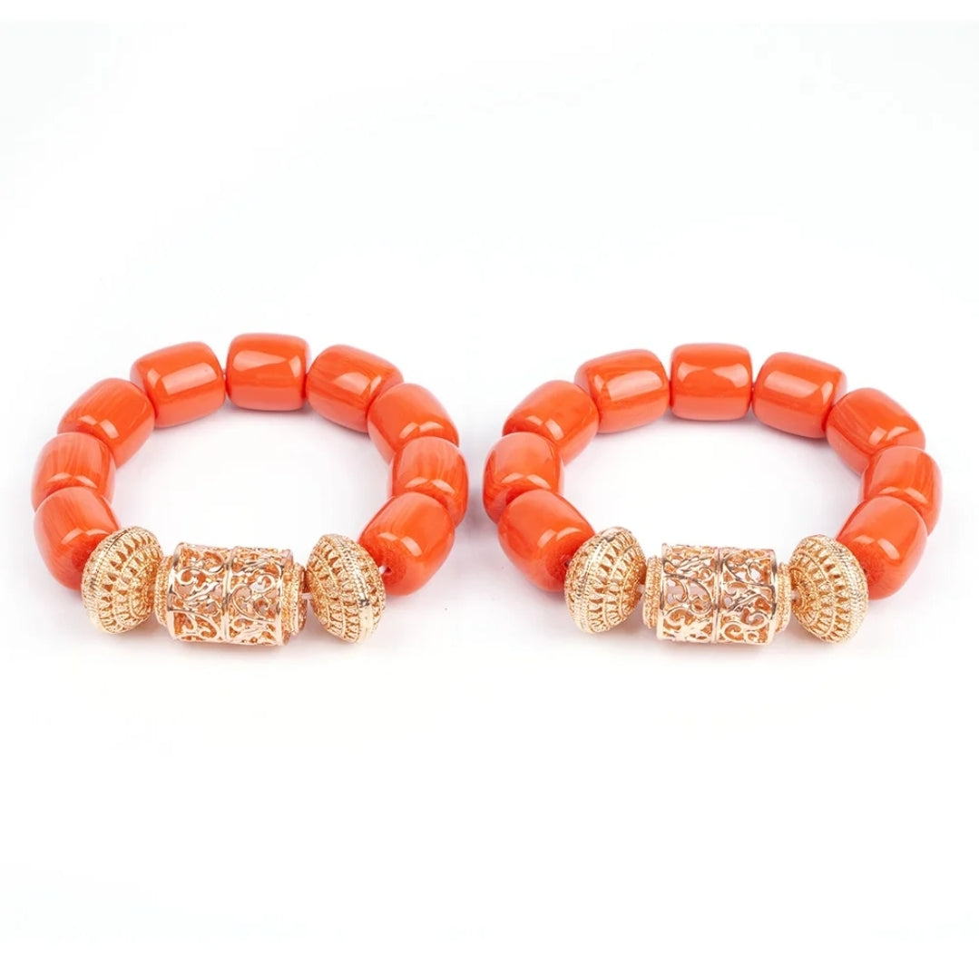 3 layers Imitation coral statement necklace, bracelet and earrings set