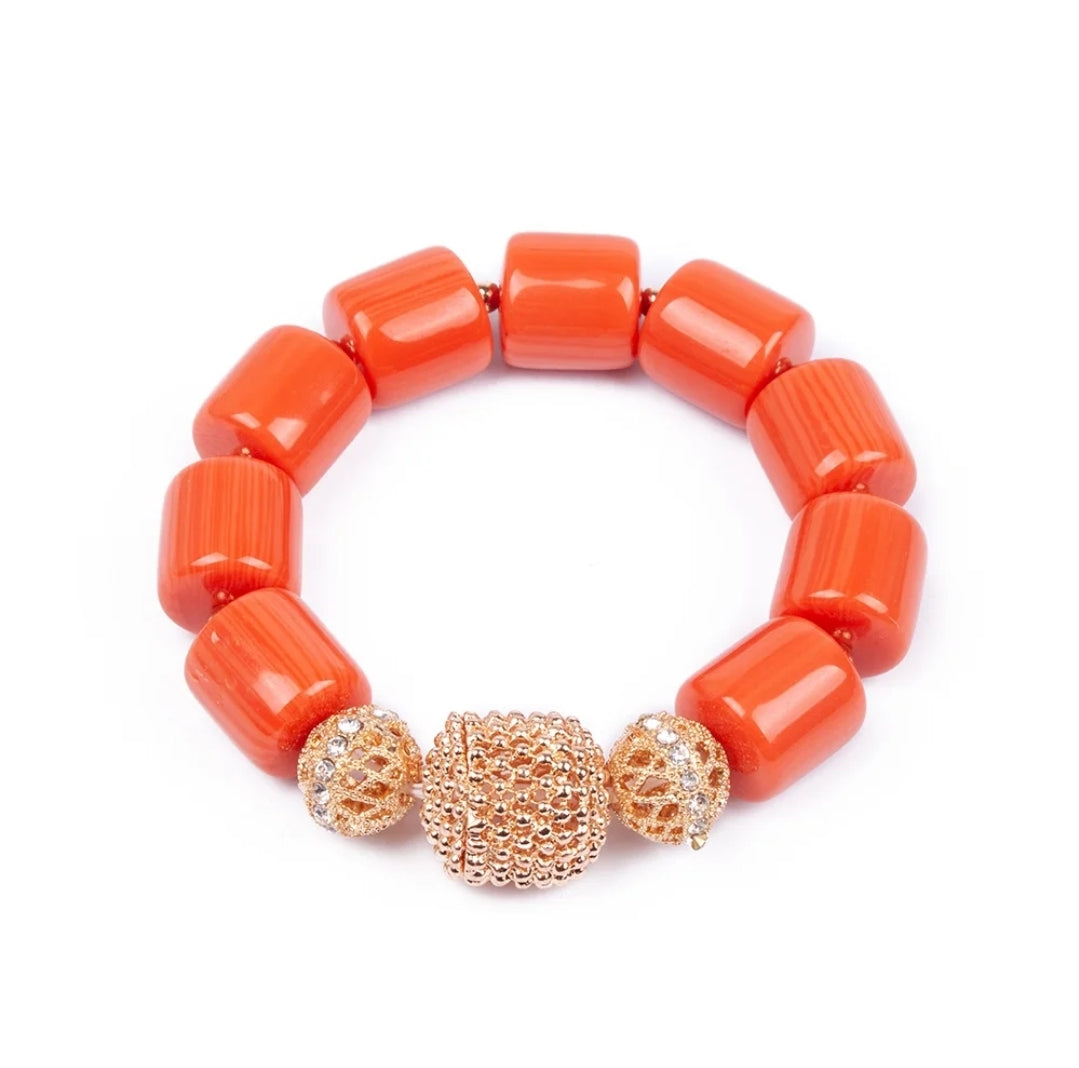 3 layers Imitation coral statement necklace, bracelet and earrings set