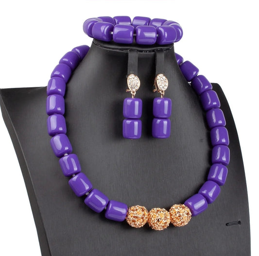 Single layer Imitation coral statement necklace, bracelet and earrings set