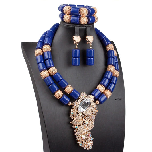 Double layer Imitation coral statement necklace, bracelet and earrings set