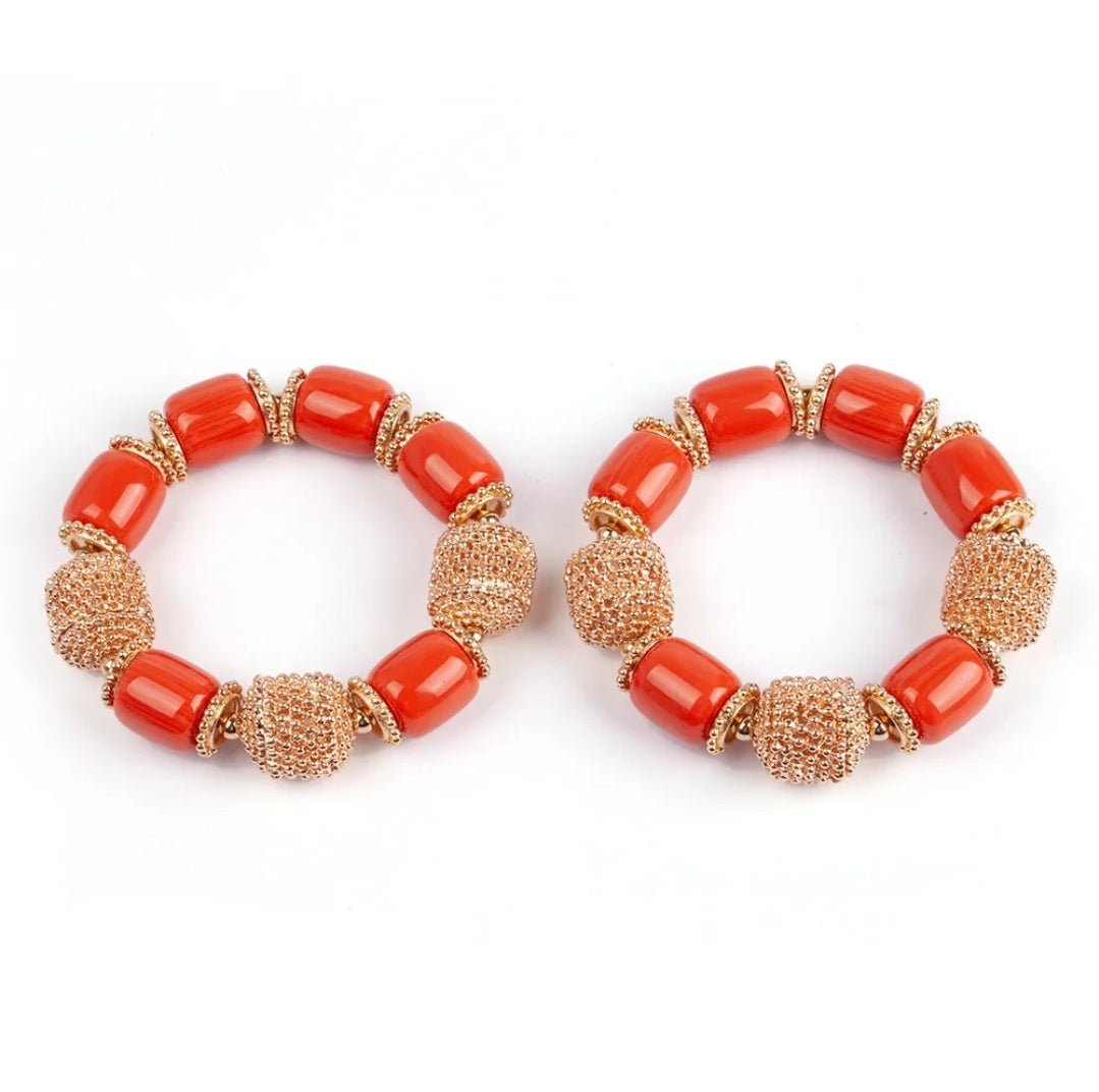 Triple layer Imitation coral statement necklace, bracelet and earrings set