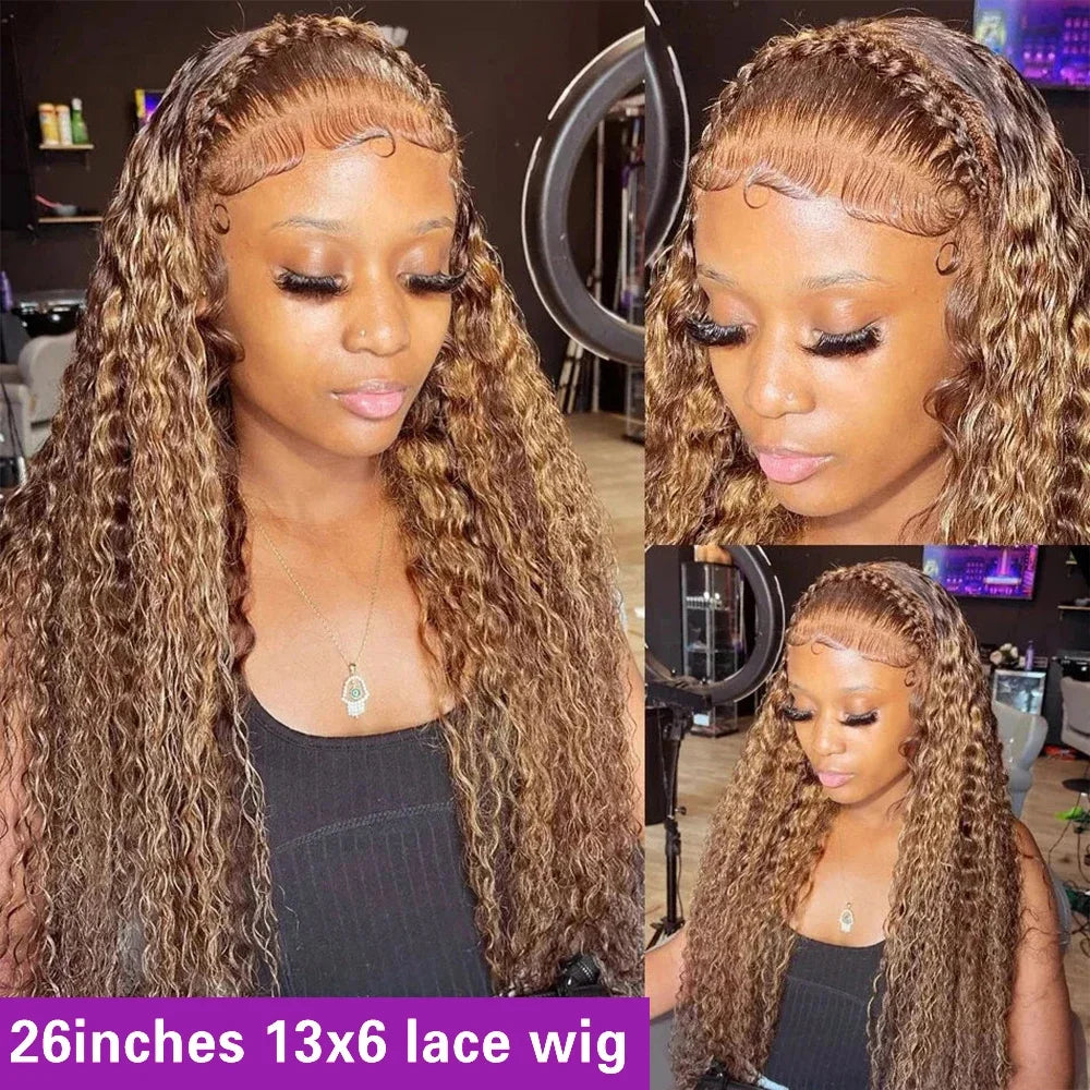 Deep Wave P4/27 Curly 200 Density-13x4 HD Transparent Lace Front Human Wigs