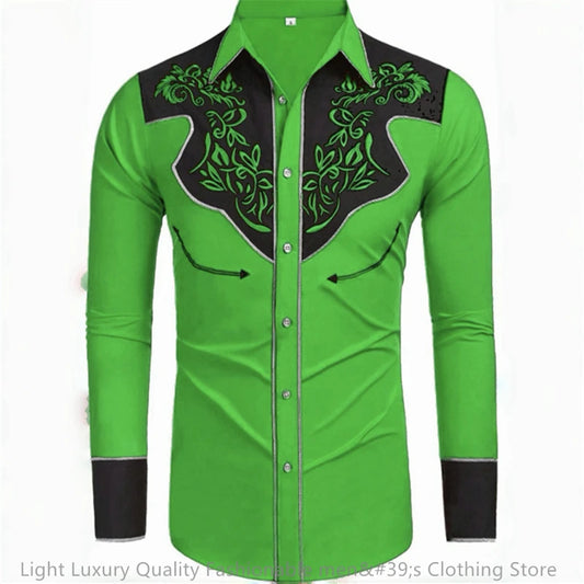 Men's long-sleeved shirt-retro western denim soft fabric