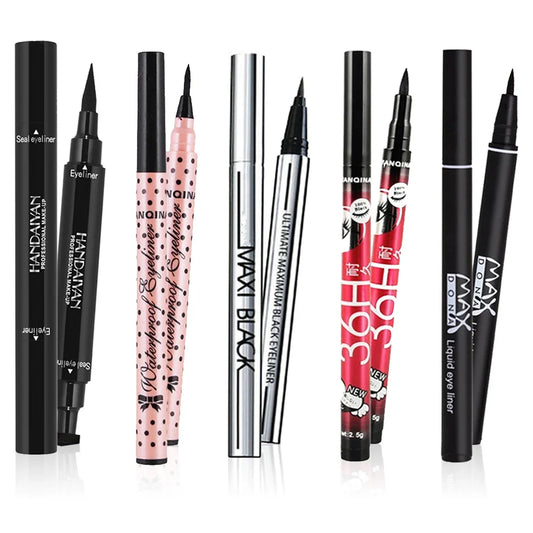 "Black Liquid Eyeliner Set - 5 Styles, Waterproof, Colorful, Makeup Stencil for Eye Makeup"