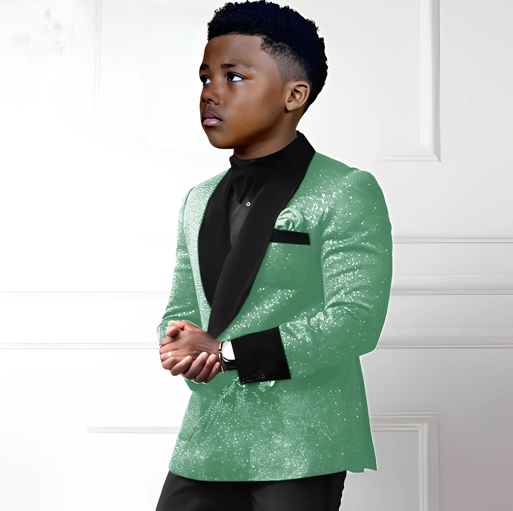 Sequin Boy's Suit 2 Piece Set-Double Breasted Blazer & Pants