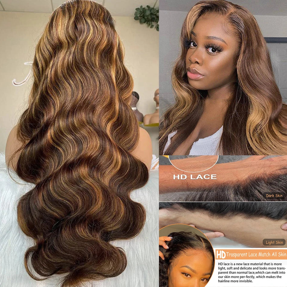 180-220% Density Lace Frontal Wig, 4/27 Highlight Body Wave, 13×6 Lace Front Wigs