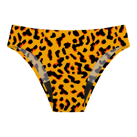 Women's Low Waist Swim Bottoms Orange Leopard Print