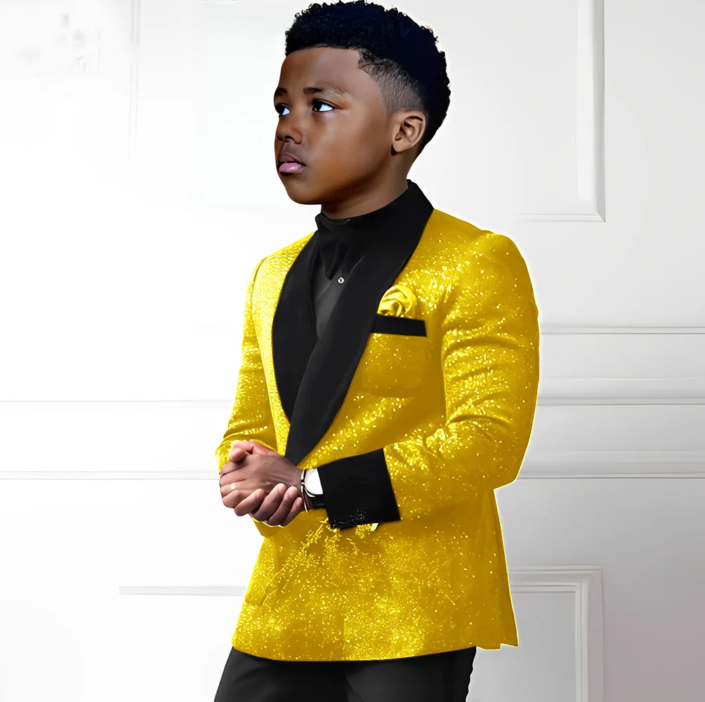 Sequin Boy's Suit 2 Piece Set-Double Breasted Blazer & Pants