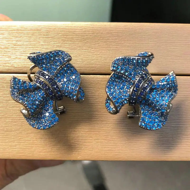Royal Blue Knot Stud Earring with Lock