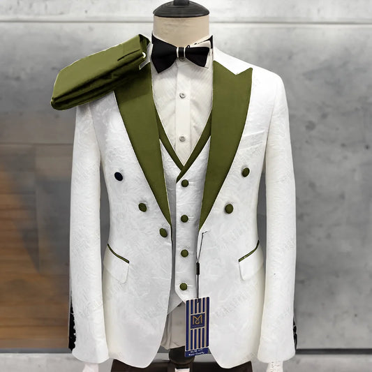 Elegant Men's Suit 3 Piece Jacquard Blazer Wedding Tuxedo