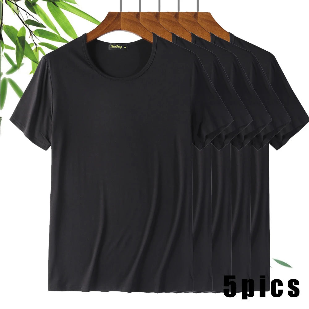 5 Pack Comfy Bamboo Fiber T Shirt For Men, Breathable Crew Neck Slim Fit Tees
