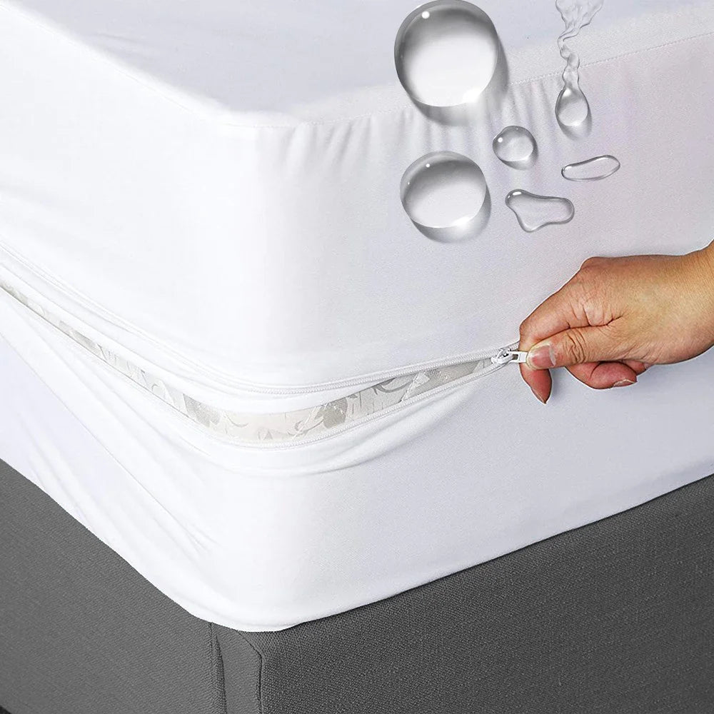 Housse de matelas imperméable avec fermeture éclair - Drap-housse anti-poussière entièrement fermé à 6 côtés pour lits doubles, jumeaux, complets, queen et king size