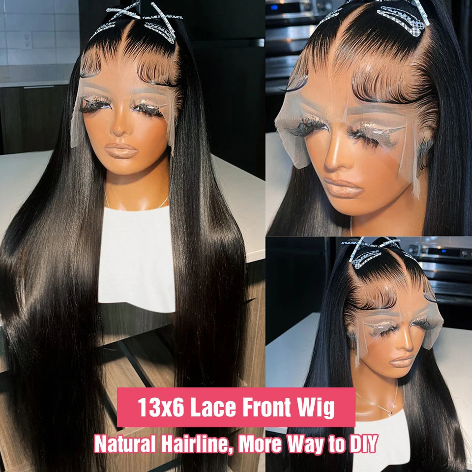 Glueless Straight 13x6 HD Lace Frontal Wig, Human Hair 100% Brazilian Transparent Lace, Preplucked